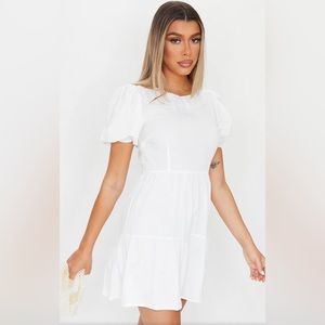 NWT White woven tiered puff sleeve dress